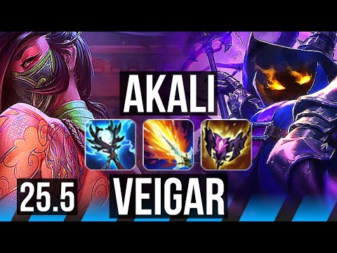 AKALI vs VEIGAR (MID) | 15/1/14, 49k DMG, Legendary | KR Master | 25.5