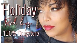 TOP 5 UNDER $8 // 100% Drugstore FESTIVE RED LIPS// liquid soft matte classic lipsticks
