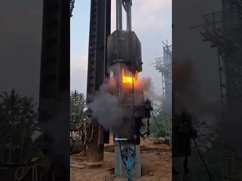 Part of a video titled How does a diesel pile driver work? - YouTube