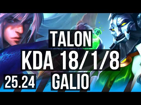TALON vs GALIO (MID) | Good KDA: 18/1/8 | KR Diamond | 25.24