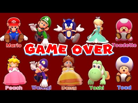 Super Mario 3D World Ten (10) Characters Game over and Death Animation