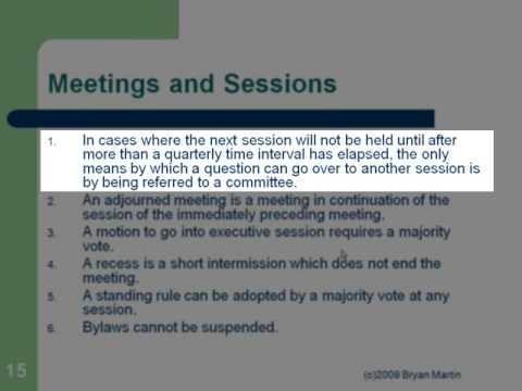 Roberts Rules of Order: Meetings and Sessions: 15