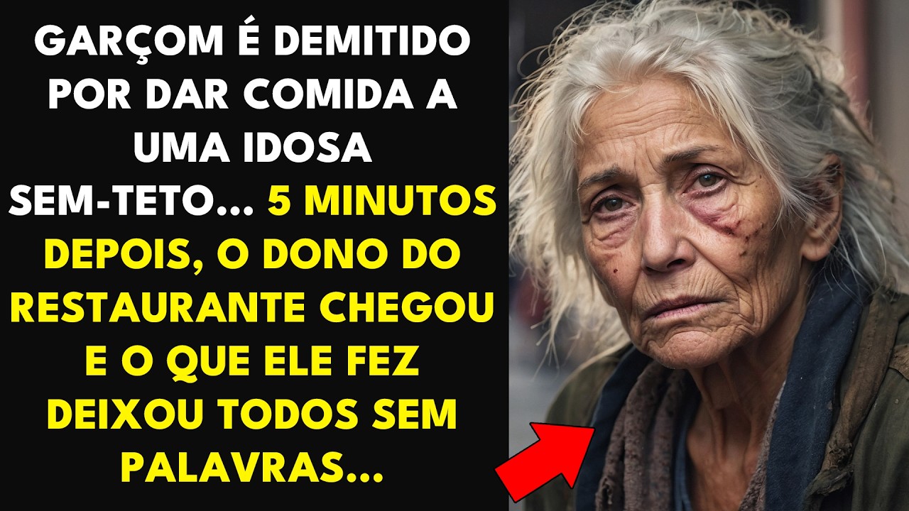 GARÇOM É DEMITIDO POR DAR COMIDA A UMA IDOSA SEM-TETO... 5 MINUTOS DEPOIS, O DONO DO RESTAURANTE...