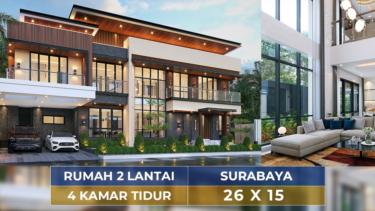 Video 3D Jasa Arsitek Desain Rumah Modern 2 Lantai Luas 400 m2 Lebar 26 m