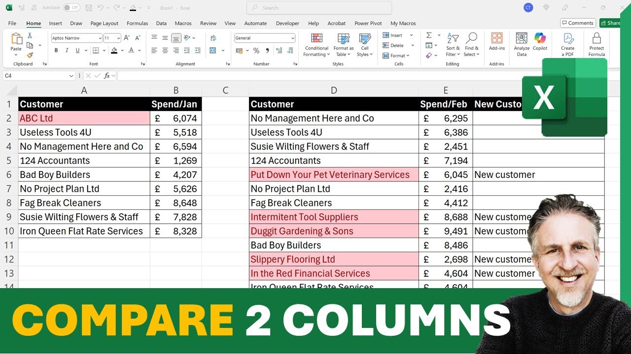 How to Compare Two Columns in Excel | Show Matches & Differences