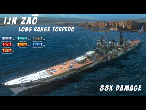 Zaō , Long Range Torpedo 88k damage | World of warships Blitz gameplay