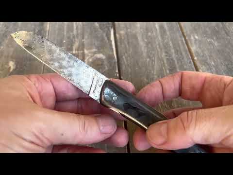 40 seconds French knife review: L08 carbon damascus handle and damasteel blade