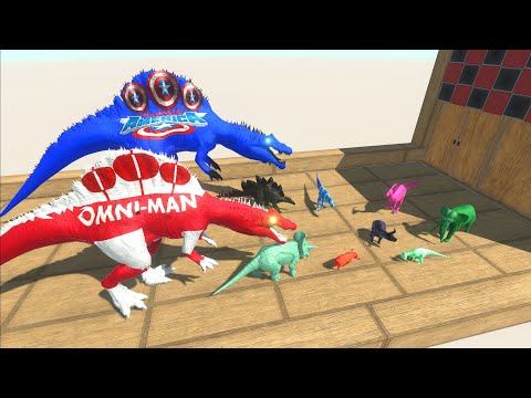 ESCAPE FROM CAPTAIN AMERICA and OMNI MAN SPINOSAURUS TEAM - Animal Revolt Battle Simulator