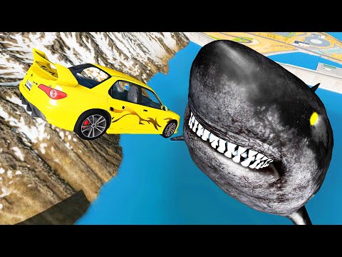 High Speed ​​Dam Jumping With Huge Megaladon - Beamng Drive | TrainWorld