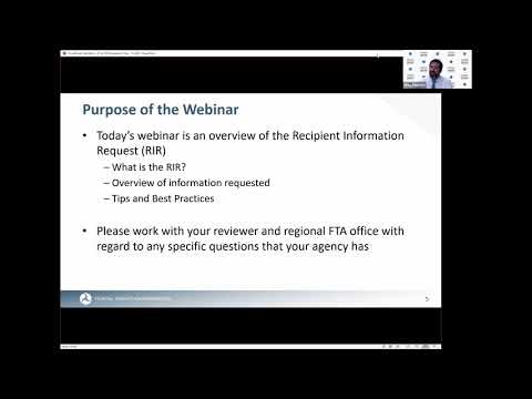FTA Recipient Information Request Webinar #5