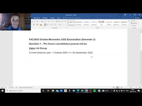 FAC2602 October 2022 Question 1 - Pro forma consolidation journal entries