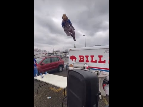 Before Their Blowout Win, Bills Mafia Tailgaters Get Hype For The Playoffs By Elbow Dropping Tables