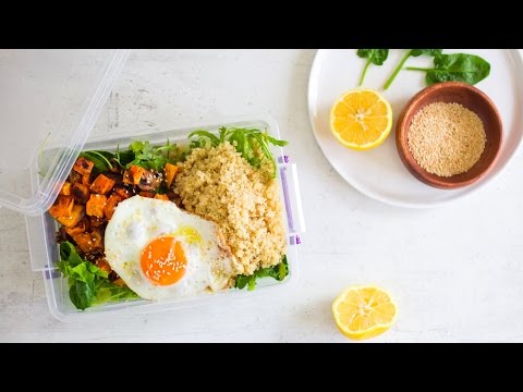 Healthy packed lunch idea Veggie sweet potato quinoa salad