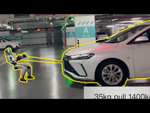 Unitree G1 机器人拖动 1400kg 汽车