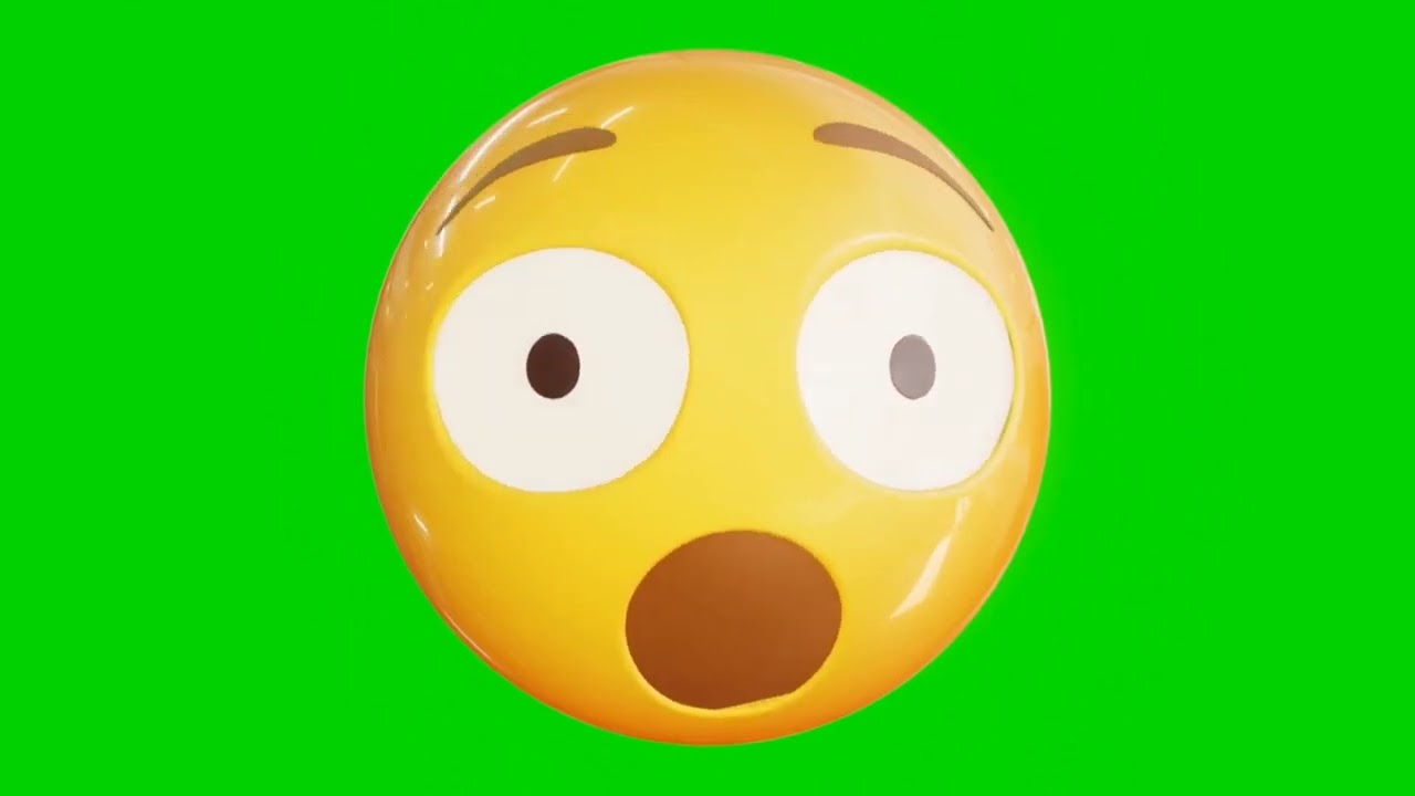 Animated surprised emoji. Emoticon stock video.Seamless loopable.  green screen background.