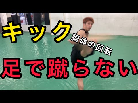 キック、足で蹴らない、胴体で蹴る、足の脱力が出来る 胸郭、股関節を回す、練習