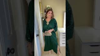Green Chiffon Sequins Embroidered Kaftan - Video 1