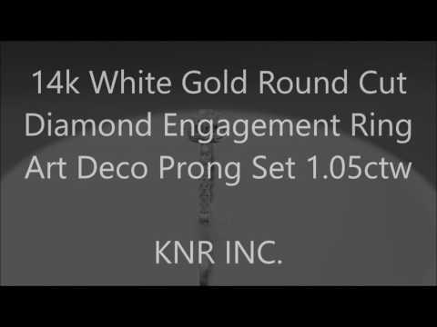 14k White Gold Round Cut Diamond Engagement Ring Art Deco Prong Set 1.05ctw - KNR INC - 013