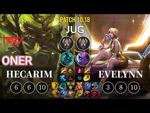 T1 Oner Hecarim vs Evelynn Jungle - KR Patch 10.18