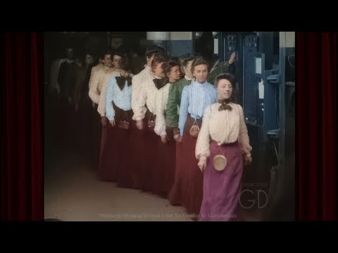 Gibson Girls Clock Out c.1899 Film HD Colorized & Restored to Life