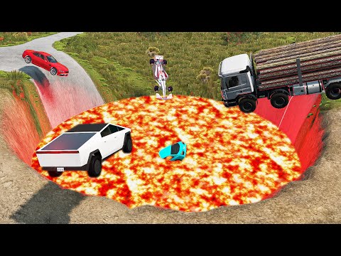 Cars vs Giant Lava Crater #3 - BeamNG.drive