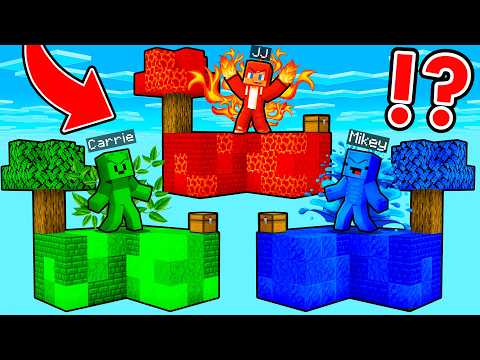 JJ and Carrie vs Mikey: ELEMENTAL SKYBLOCK BATTLE In Minecraft - Maizen