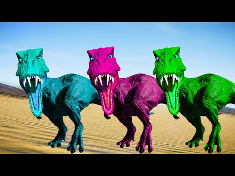 T Rex Color Pack vs Indominus Rex, Allosaurus, Spinosaurus - Jurassic World Evolution Dinosaur Fight