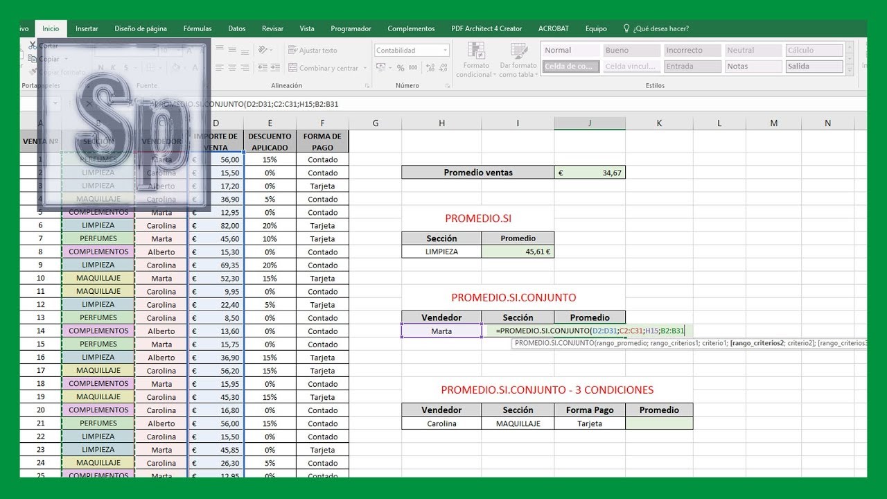 Excel - Cómo usar función PROMEDIO, PROMEDIO.SI y PROMEDIO.SI.CONJUNTO. Tutorial en español HD