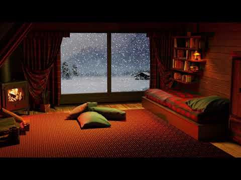 Cozy Winter Attic Ambience | Crackling Fireplace  and Snowfall For Sleep Better and Study, Relax