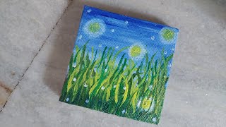 Fireflies In The Grass| Acrylic Painting For Beginners| #painting #art #acrylicpainting  #minicanvas