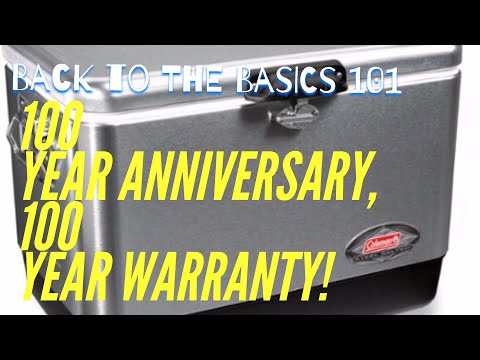 100 year warranty, Coleman 54 quart stainless steel cooler.