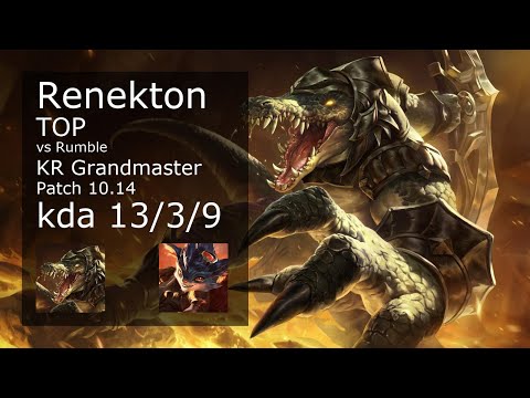 Renekton vs Rumble Top - KR Grandmaster 13/3/9 Patch 10.14 Gameplay // [롤] 레넥톤 vs 럼블 탑