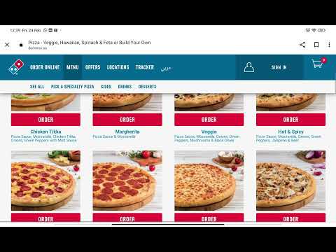 Dominos pizza menu