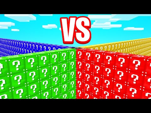 GREEN vs. RED vs. YELLOW Lucky Block Wall Challenge! (Minecraft)