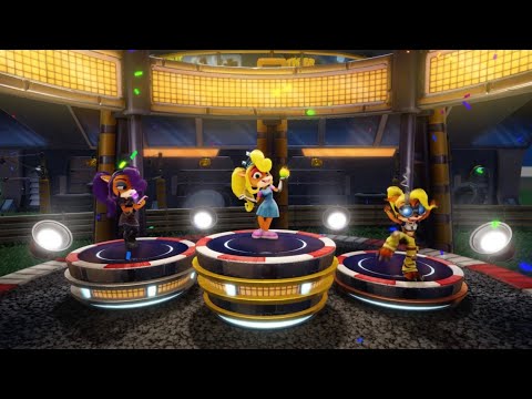 Princess Coco, Dark Coco and Evil Coco Bandicoot Winning Podium. (Crash Nitro Fueled)