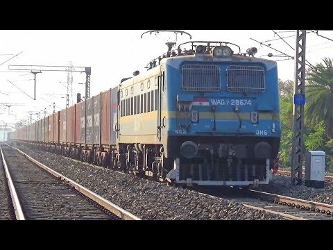 28675 class Wag-7 pulling Container Freight Train with 46 Container Wagon || Indian Railway