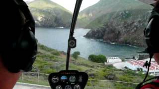 preview picture of video 'Saba Airport departure and flyby with Robinson R44 helicopter'