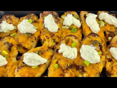 Loaded Potato Skins Recipe | Crispy Baked with Bacon, Cheese & Sour Cream