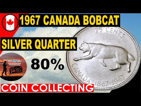 1967 Canada Bobcat Confederation Centennial 80% Silver Quarter