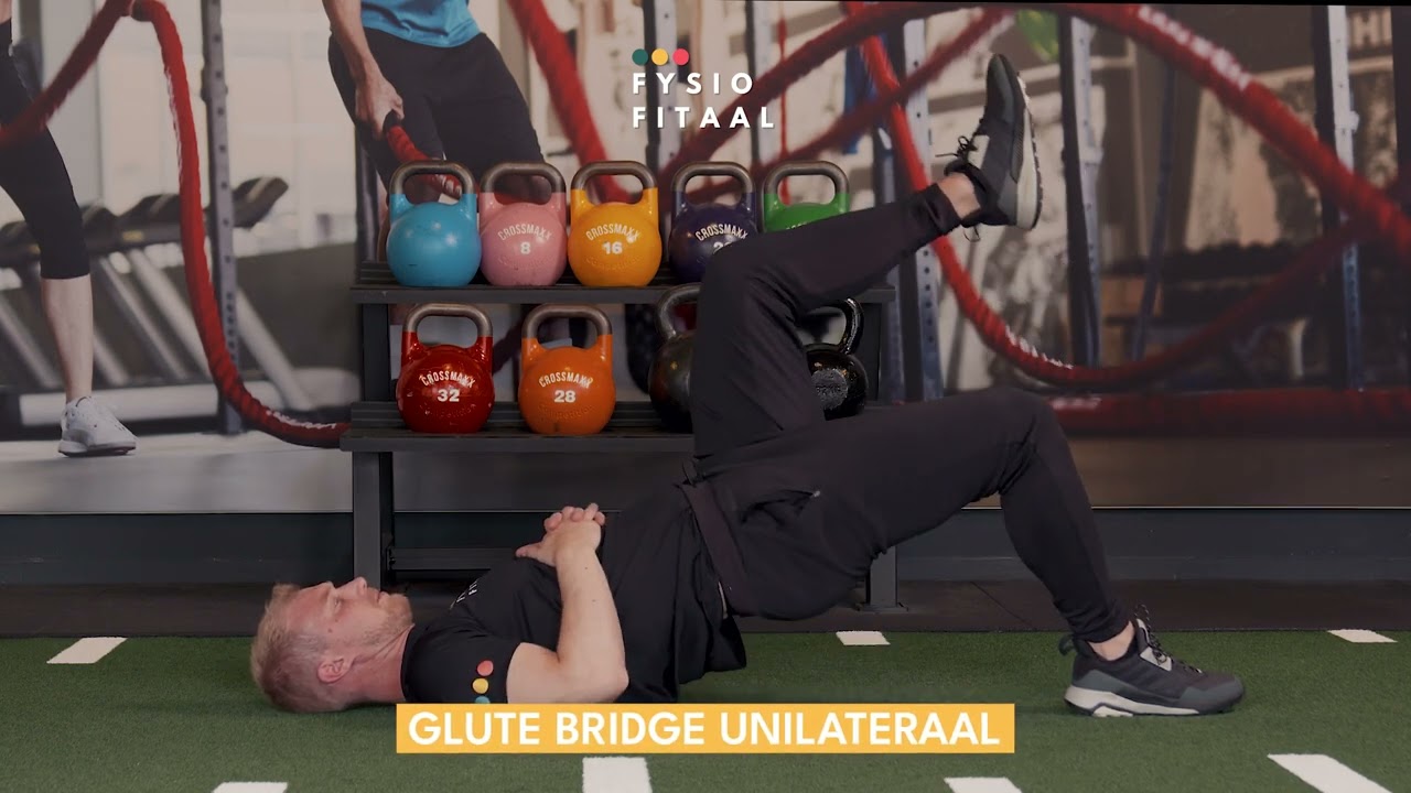 Video thumbnail: Glute Bridge Unilateraal — instructievideo