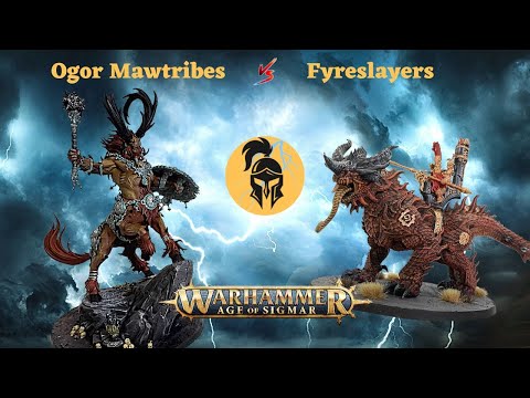 Age of Sigmar Battle Report: Ogor Mawtribes vs Fyreslayers: Kragnos MEATFIST!! vs Greyfyrd Lodge!!