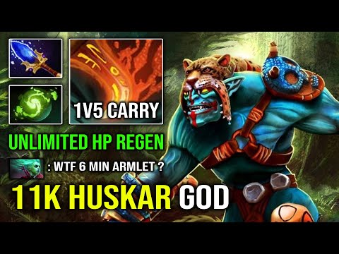 NEW 11K MMR HUSKAR GOD 6Min Armlet Insane Refresher Lifebreak 1v5 Tank Carry Dota 2