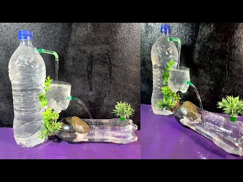 DIY - Tabletop Waterfall Fountain easy at home from plastic bottle // Water Fountain Craft