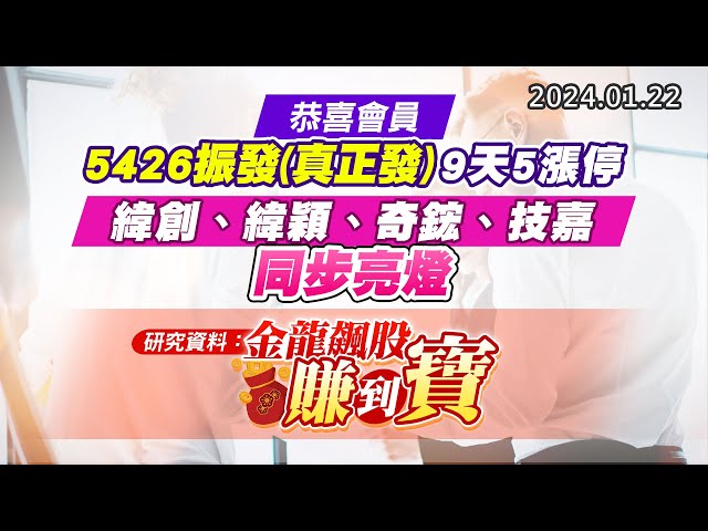 20240122《股市最錢線》“恭喜會員5426振發(真正發) 9天5漲停；緯創、緯穎、奇鋐、技嘉同步亮燈””研究資料：金龍飆股賺到寶！”