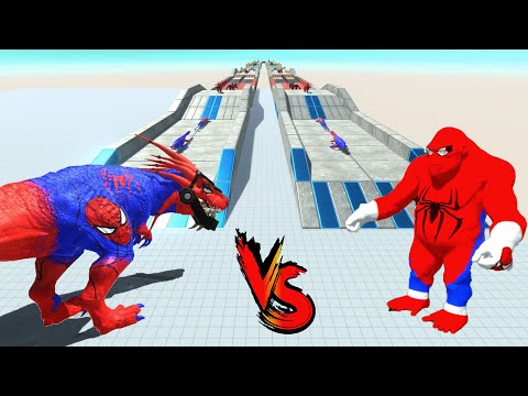 SPIDERMAN T-REX vs SPIDER GORO RACE BATTLE COMPETITION - Animal Revolt Battle Simulator
