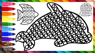 Desenhar E Colorir 3 Pop Its De Animais Marinhos: Um Golfinho, Um Polvo E Um Peixe 🐬🔴🟠🟡🟢🔵🟣🌈