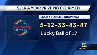 Kentucky Lottery says winning $25,000 a Year for Life ticket sold on Friday