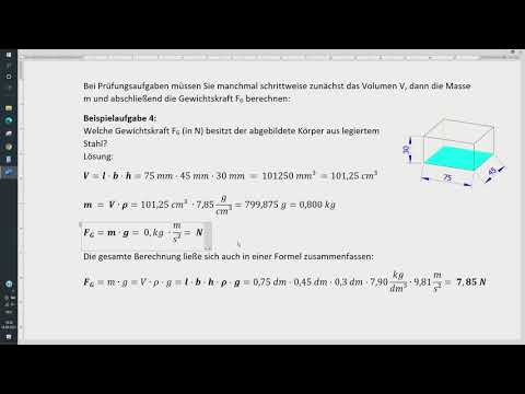 Volumen, Masse, Gewichtskraft