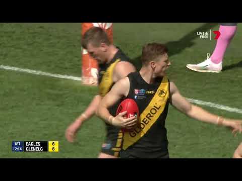 SANFL Grand Final Snapshot - Glenelg's Lachie Hosie takes a one-hander on the line