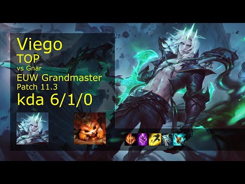 Viego vs Gnar Top - EUW Grandmaster 6/1/0 Patch 11.3 Gameplay
